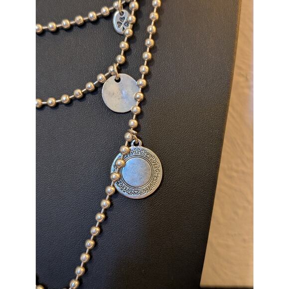 Silver Tone Bead Ball Chain W/ Medallian Charm Dangles & Lobster Claw Clasp - Picture 6 of 9